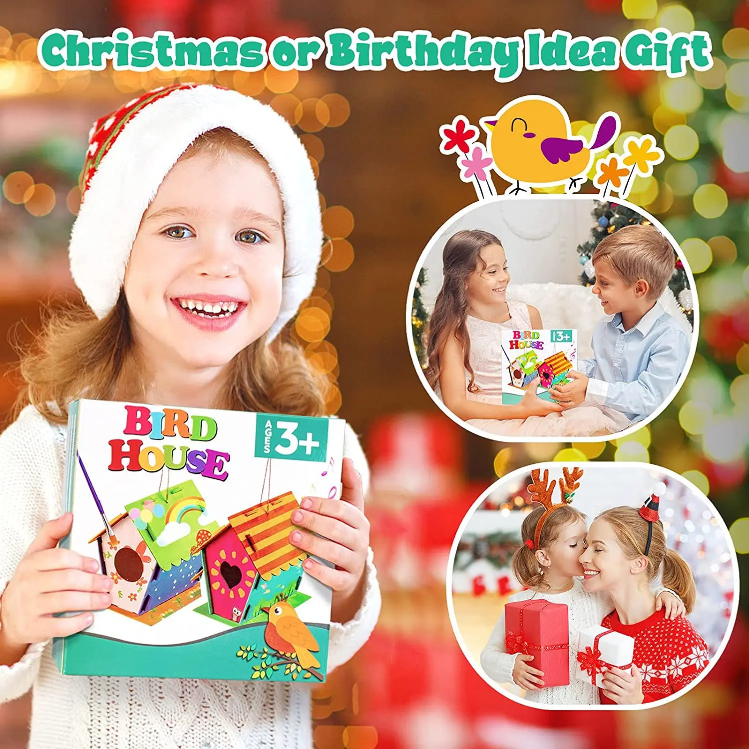 Wooden Handmade bird house kit blank wood board puzzle DIY creative hand painting small house Log cabin craft pendant