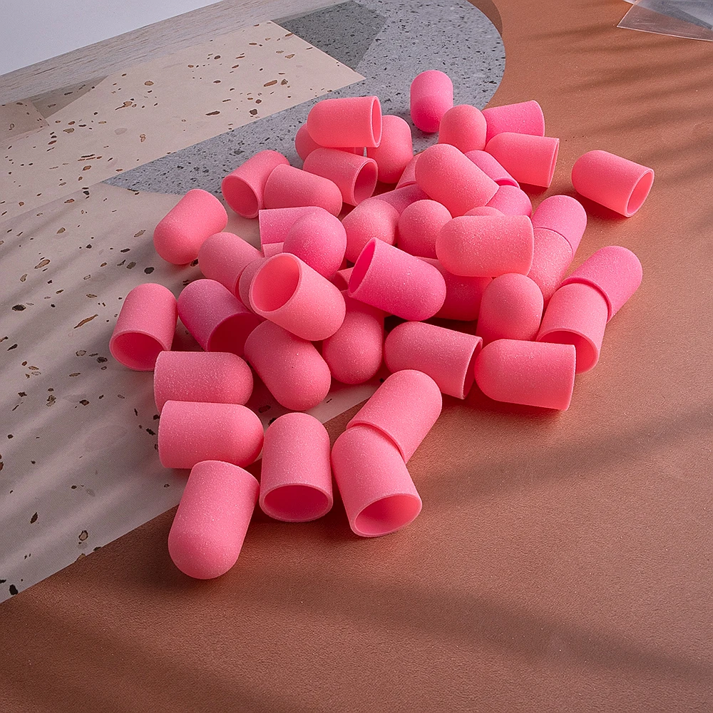 2024 Latest Design Medium Grit Nail Drill Bits Pink Pedicure Tools Plastic Sanding Caps Sleeve Bands Wholesale Manicure Clean
