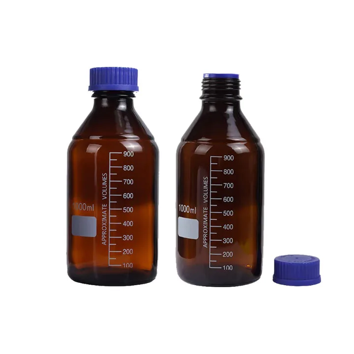 1000ML Wide Mouth Graduated Round Reagent Storage Lab Glass Bottle with GL80 Blue Polypropylene Screw Cap