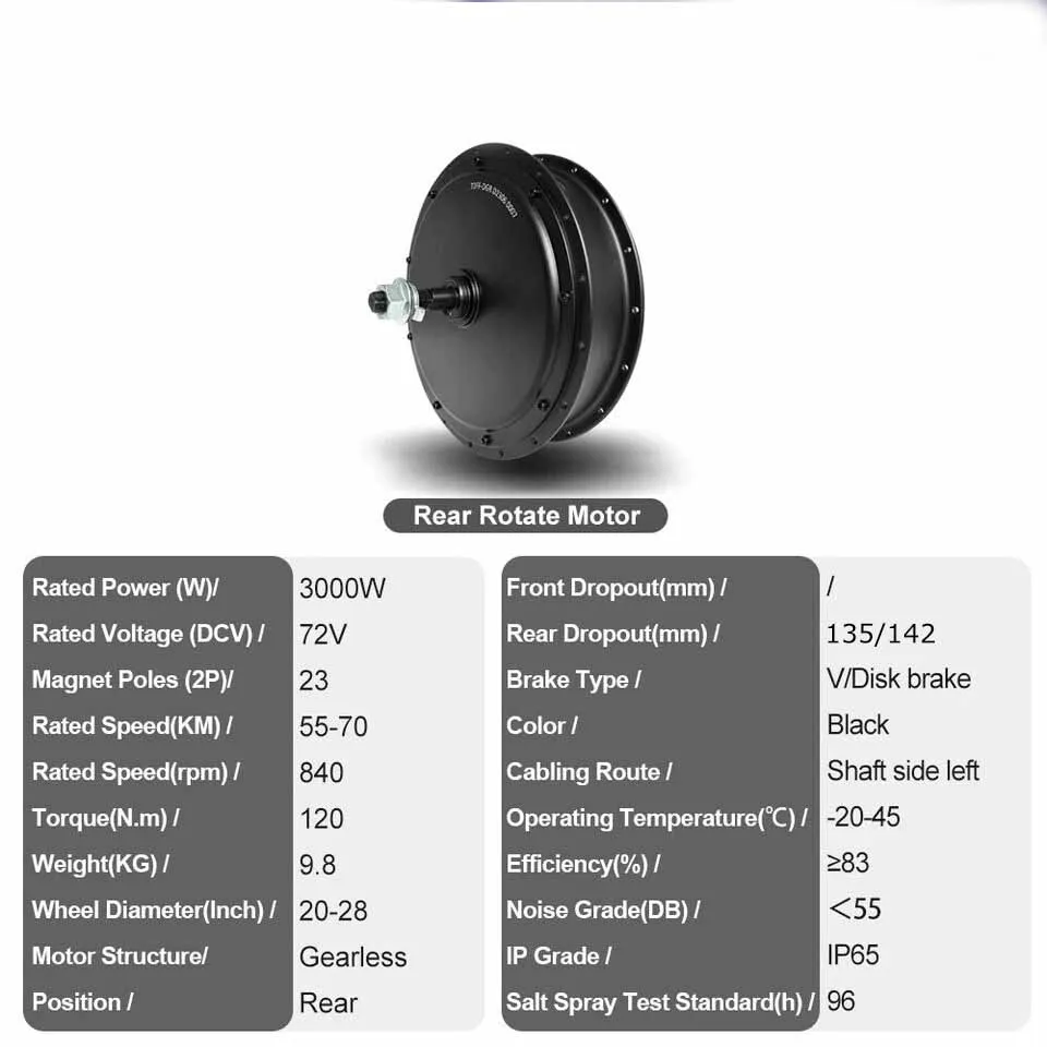 MXUS 135mm dropouts e-Bike kit 48V-72V 3000w e Bike Conversion Kit 100km/h Speed kit