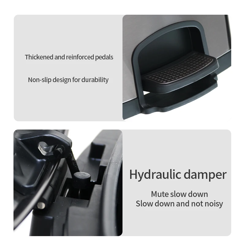 Leasylife 8L 12L large capacity pedal trash can stainless steel square trash can with lid