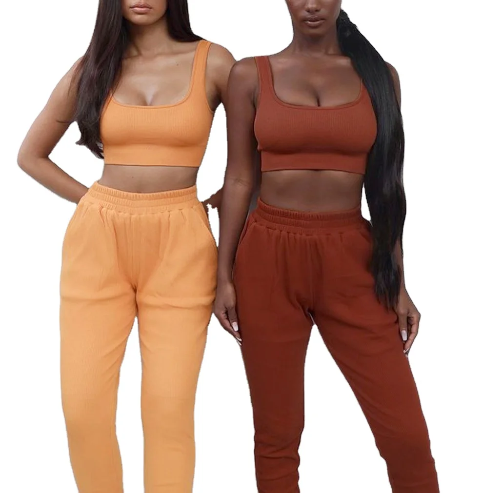 
Crop Top Cotton 2 Piece Joggers Set Women 