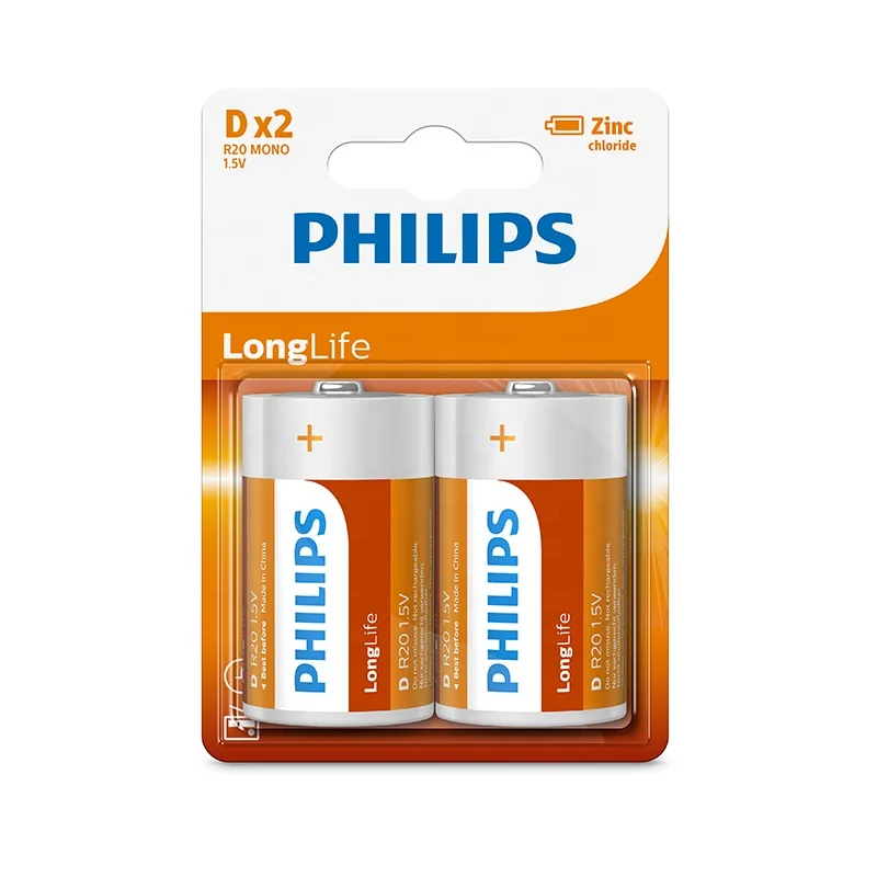 Philips Hot Sale R20 D Size Super Heavy Duty 1.5V Zinc Carbon Dry Battery