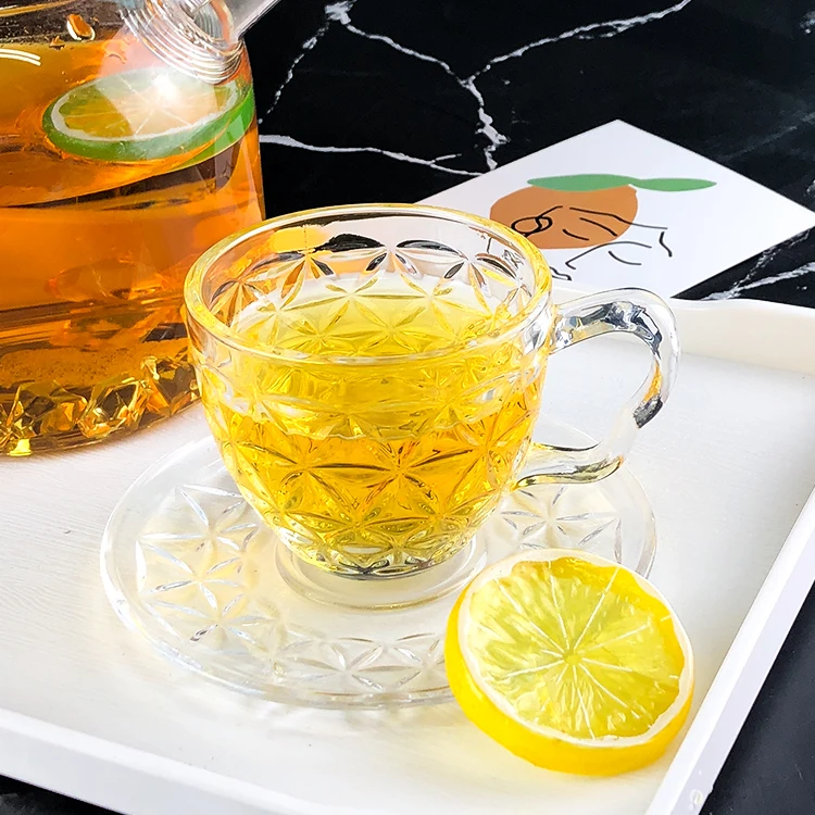 Hot Selling Cute Exquisite Custom Unbreakable Glass Cup Saucer Set Water Drinking Glass Tea Cup Set