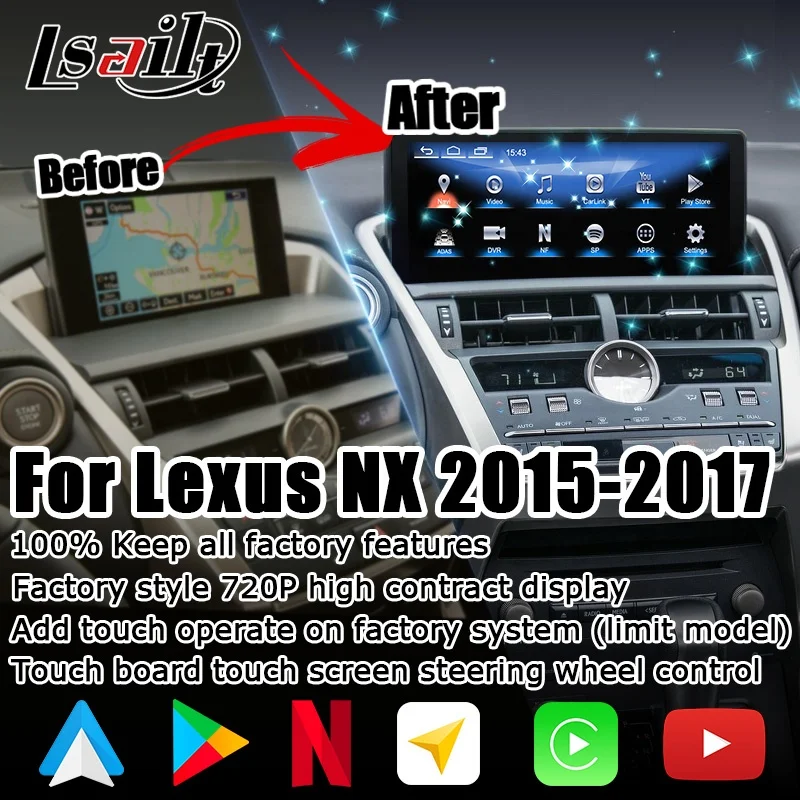 10.25 inches Android CP AA screen display for Lexus NX NX200 NX200t NX300h 2014-2017 with GPS navi wireless auto by Lsailt