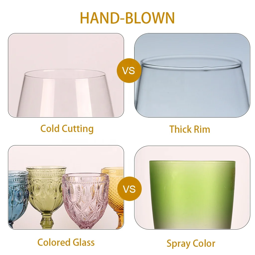 Handmade lead free crystal vintage Double Gold Rimmed Water Goblet Glasses for drinking