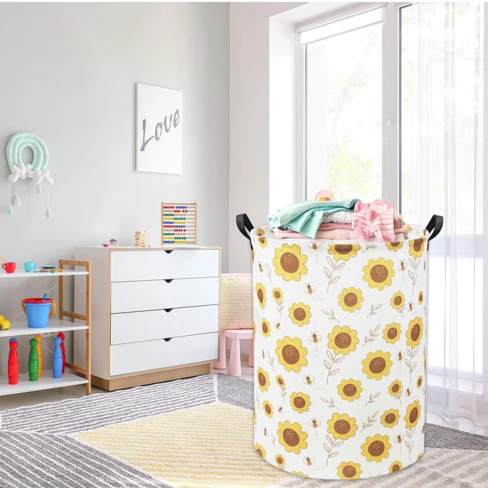 100% Natural Linen Laundry Hamper Laundry Basket with Long Handles Large Round Laundry Basket
