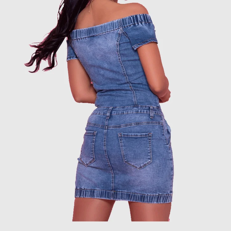 Casual Ladies Dresses Summer Denim Sleeveless Office Jeans One Piece Jumpsuit Off Shoulder Fashion 2022 Women Dress
