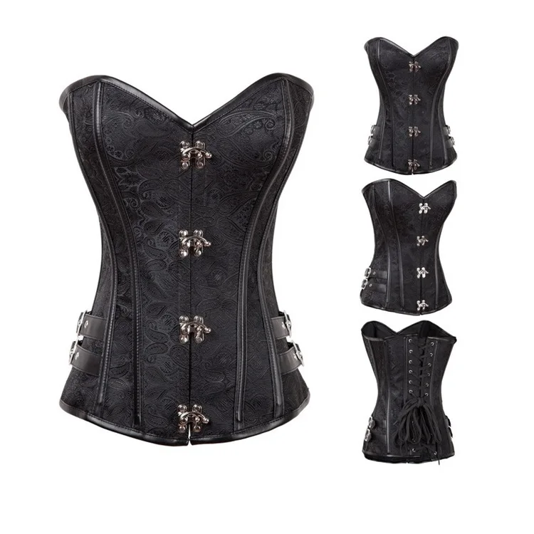Steampunk Brown Gothic Overbust Corsets & Bustiers Steel With Buckle Back Lace Up Closure Corset For Women
