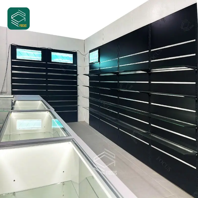 Led Display Shelf Tempered Glass Showcase Custom Tobacco Shop Fitting Show Cases For Smoke Shops