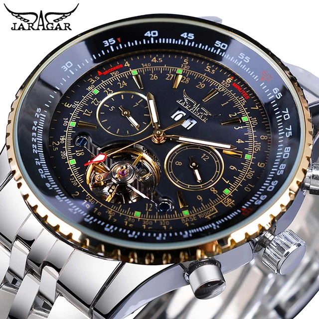 Jaragar Men Dropshipping Golden Bezel Scale Dial Design Stainless Steel Mens Watch Top New Luxury Automatic Mechanical Watch