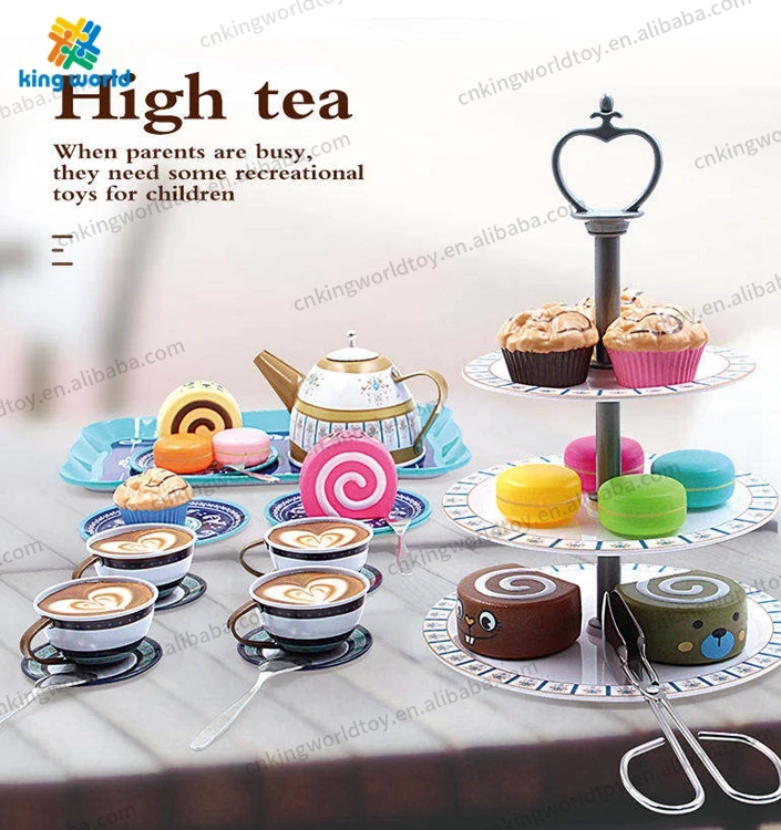 Happy Children Hot Sales Girls Kitchen Three Layer Cake Stand Dessert Kids Pretend Play Afternoon Tea Party Set Toys