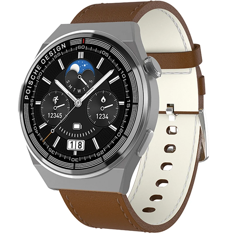 Valdus NFC Access Card Stainless Steel Metal Silicone Leather Strap Voice Assistant Remote Control GT3 Max Smart Watch