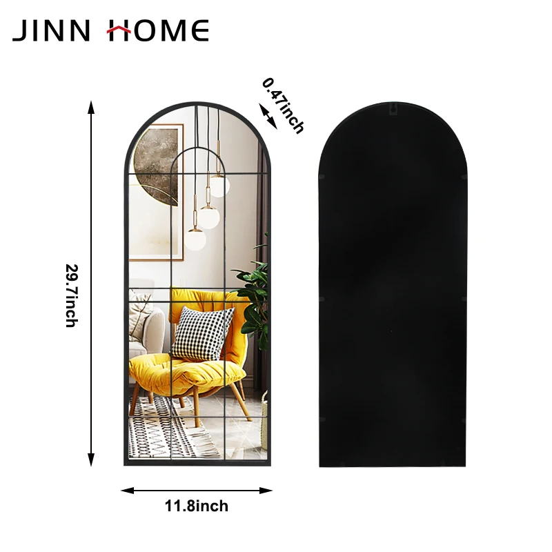 Jinnhome Modern Home Decorative Mirror Black Window Shape Metal Plastic for Bedroom Living Room Bathroom Hanging Iron Frame