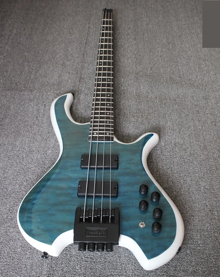 Weifang Rebon 4 string headless quilt maple  electric bass guitar in green colour