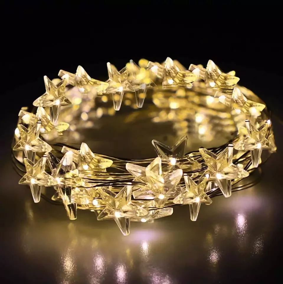 50 светодиодов, 5 м, уличная медная проволока с питанием от батареи, Рождественское украшение для праздничного комнаты, Сказочная гирлянда с мини-звездами