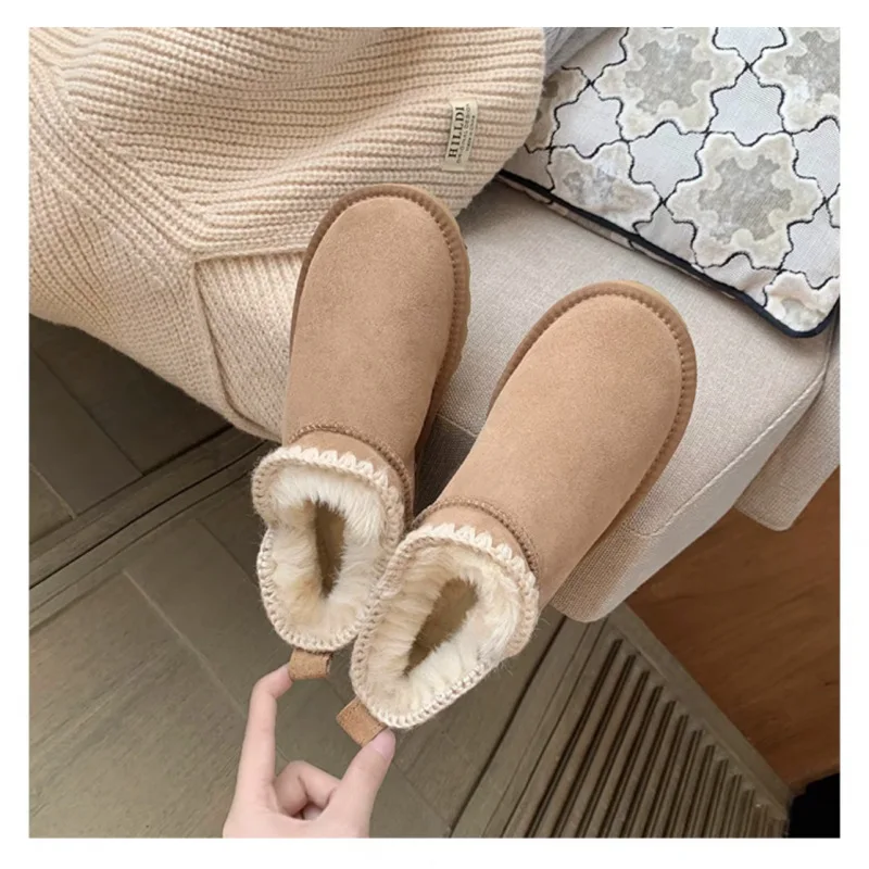 Wholesale Winter Thin bottom Snow Boots Brands Design Genuine Leather Fur Boots Women Warm Comfortable Snow Boots