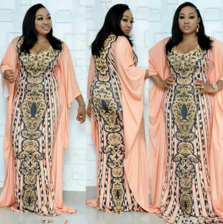 
African Digital Printed Leopard Dot Stripe V Neck Slim Ruffle Long Sleeve Rhinestone Top Skirt Dashiki Dress Kaftan 