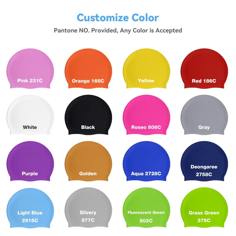 Bestselling 100% Environmental Silicone Custom Print Swim Cap for Adult Chlorine Resistant Adult Silicone Swim Cap