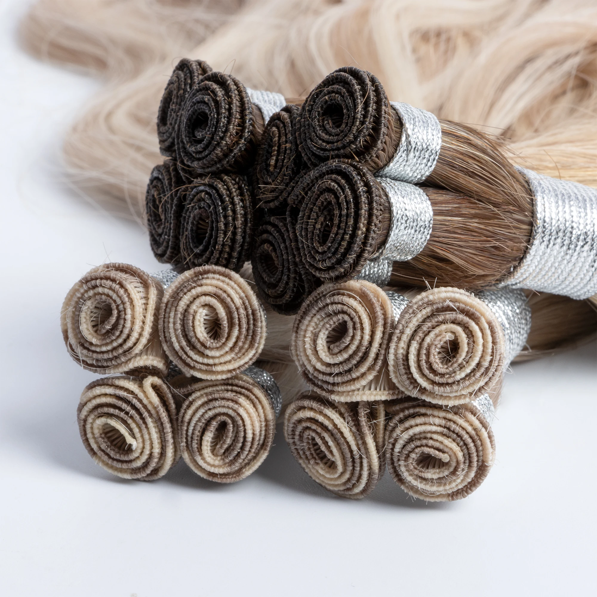 Salon Quality Origin 100% Russian Hair Wavy Hand Tied Weft Remy Double Drawn Handtied Weft 2.0