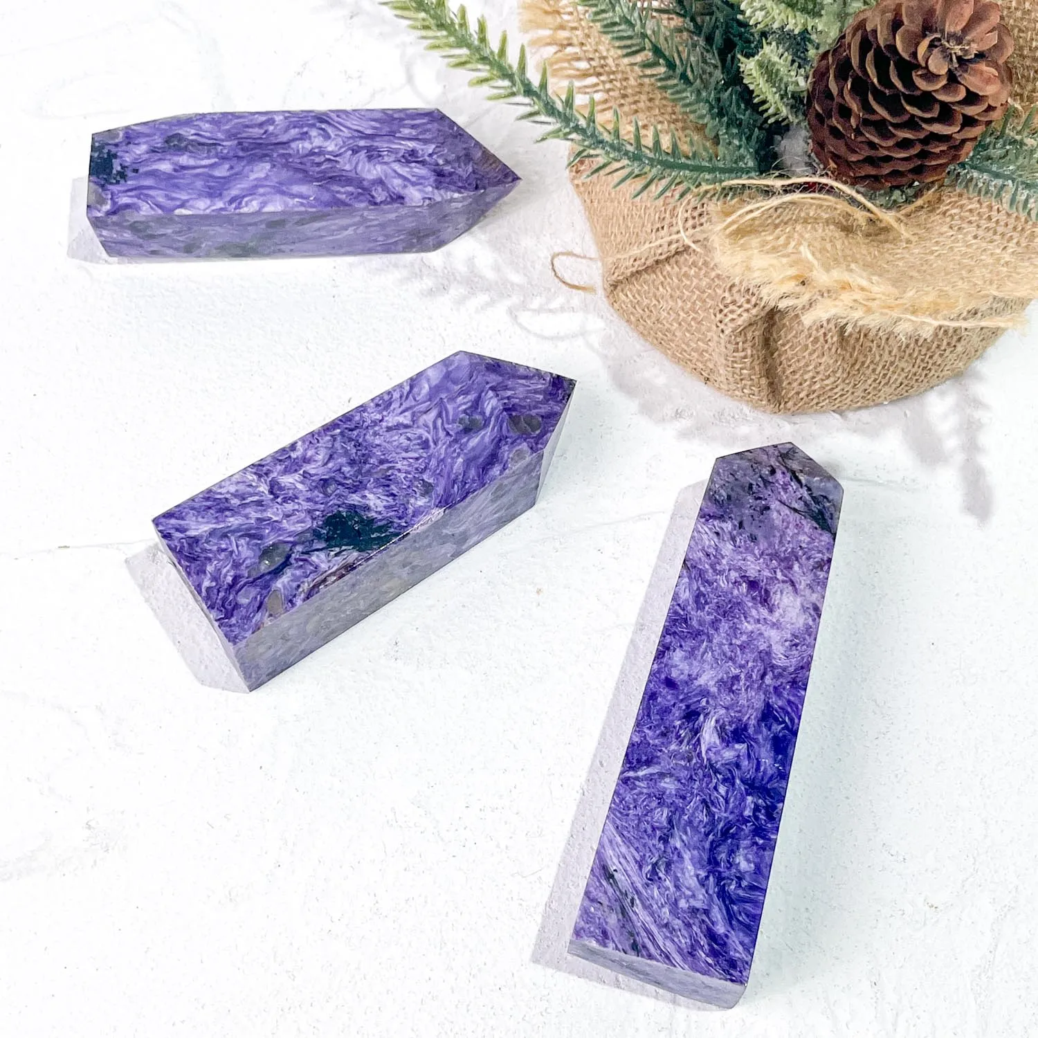 High Quality Charoite Stone Crystal Point Natural Quartz Crystal Tower Carving Gemstone for Healing and Home Decor