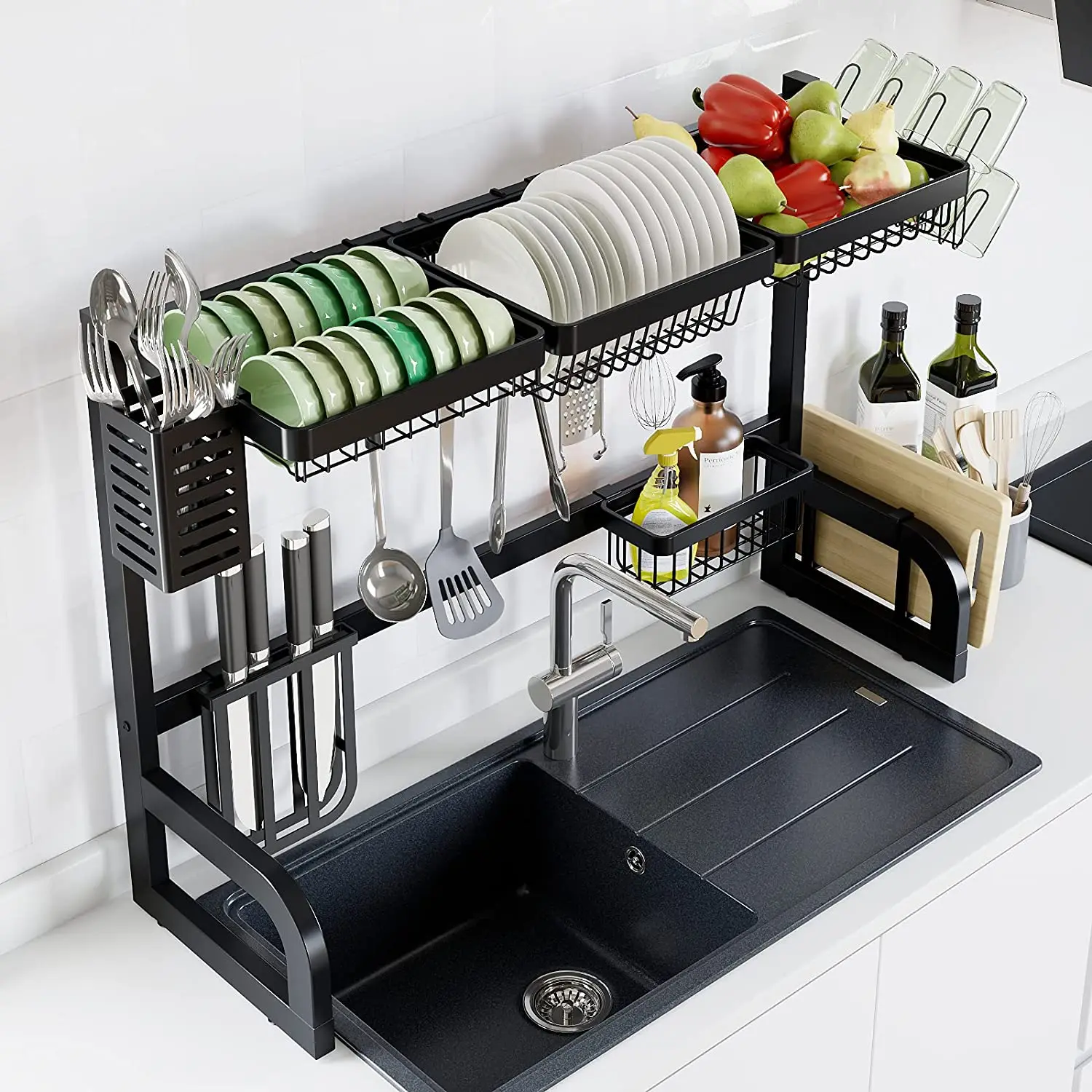 Multifunctional Manufacturer supply retractable storage shelf display kitchen over sink dish drying rack