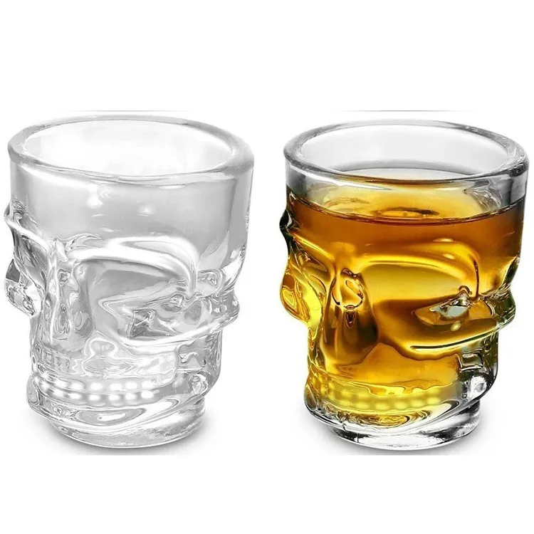 Empty Transparent Small Glass Liquor Spirits Wine Cups 50ml Skull Shape Shot Glass Cup Wholesale