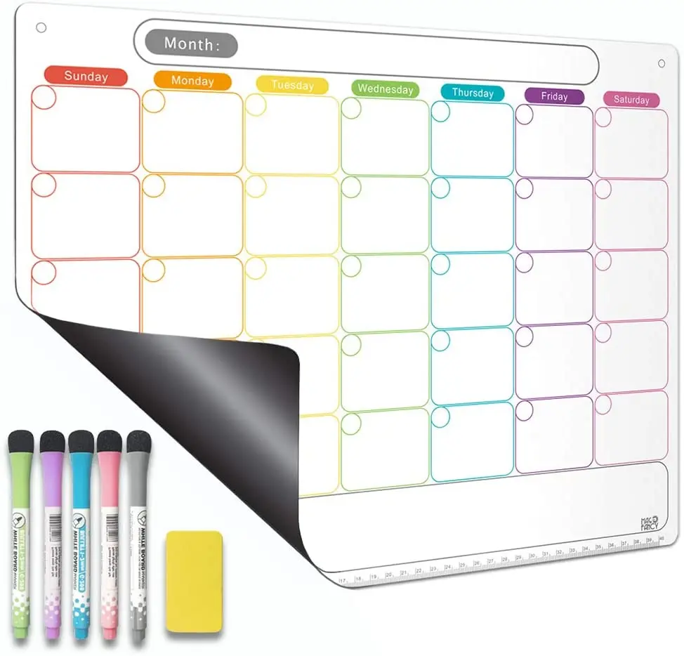 Dry Erase Calendar Kit Monthly Fridge Calendar Whiteboard with Extra-Thick Magnet Included