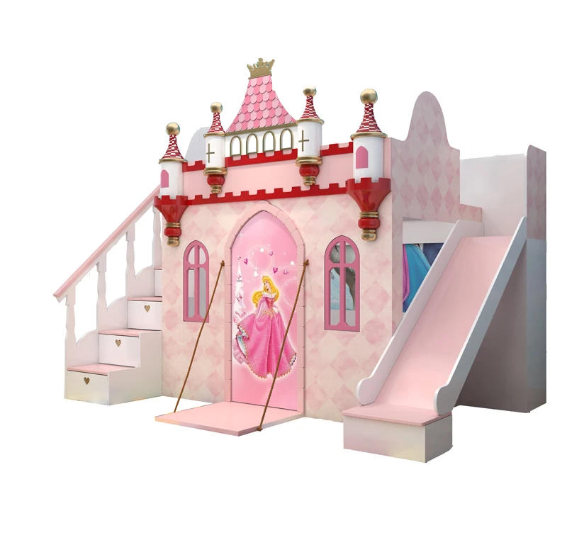 solid wood bed girl cama carro castle bed luxury selected 2021  modern cartoon pink girl bed