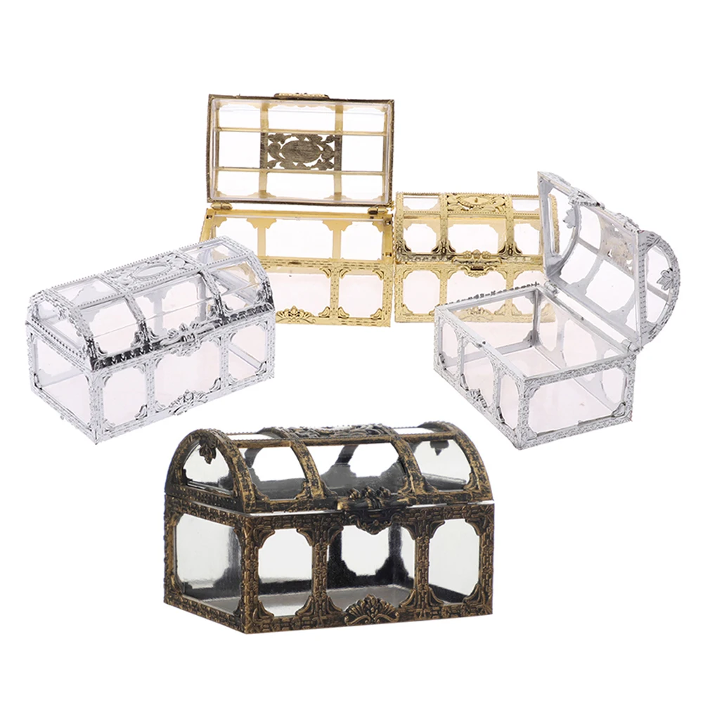 Golden Transparent Candy Box Treasure Chest Shape Sugar Containers Holder Gift Storage Case Boxes for Wedding Party Supplies