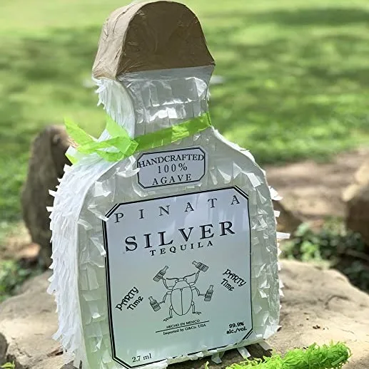 Partycool New Design Party Decoration Photo Props Candy Toys For Adults White Tequila Bottle Pinata With Sticker Plastic Rope