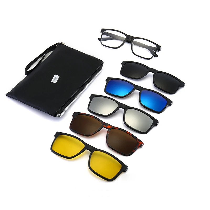 HW 2023 5 in 1 Clip on Sunglasses Man Myopia For Driving Color Change Polarized Presription Clip On Sun Glasses