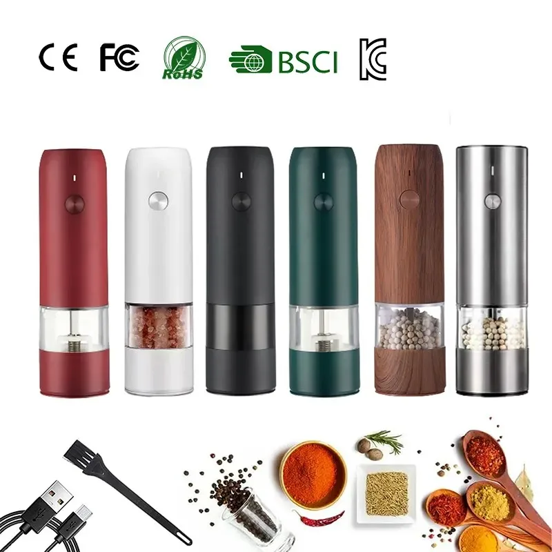 Wholesale USB Rechargeable Ceramic Burr Manual Spice Mill Gravity Electric Salt and Pepper Grinder Set with LED Light