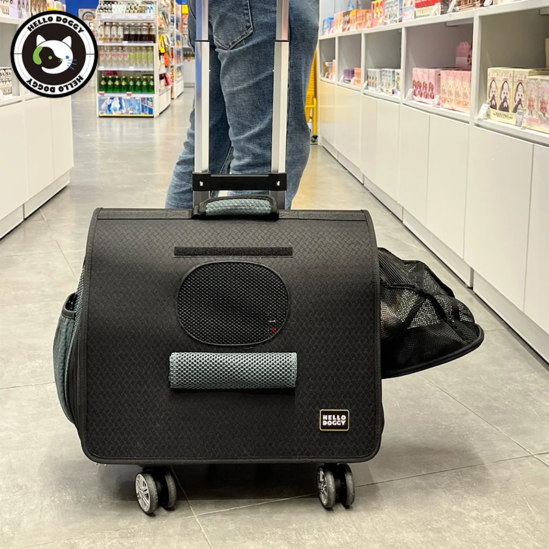 HELLODOGGY Hong Kong Brand Multi-functional Medium Universal Wheel Trolley Pet Crate