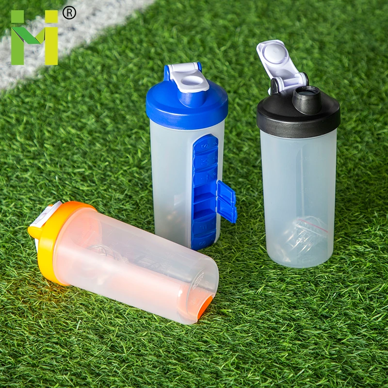 600ml plastic pill and vitamin organizer water bottle green red blue color