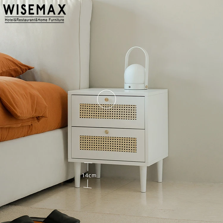 Мебель WISEMAX лидер продаж популярная тумбочка боковой столик из натурального дерева с ротанговым декором прикроватный двумя выдвижными