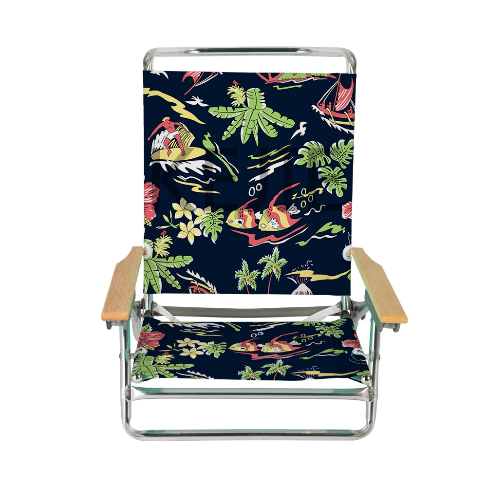 Lightweight portable aluminum outdoor folding chair with wooden armrest