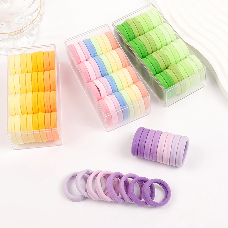 wholesale Women scruchies Colorful Girls Ponytail Holder Scrunchie Hair Tie Elastic Nylon Hair Ropes boxed