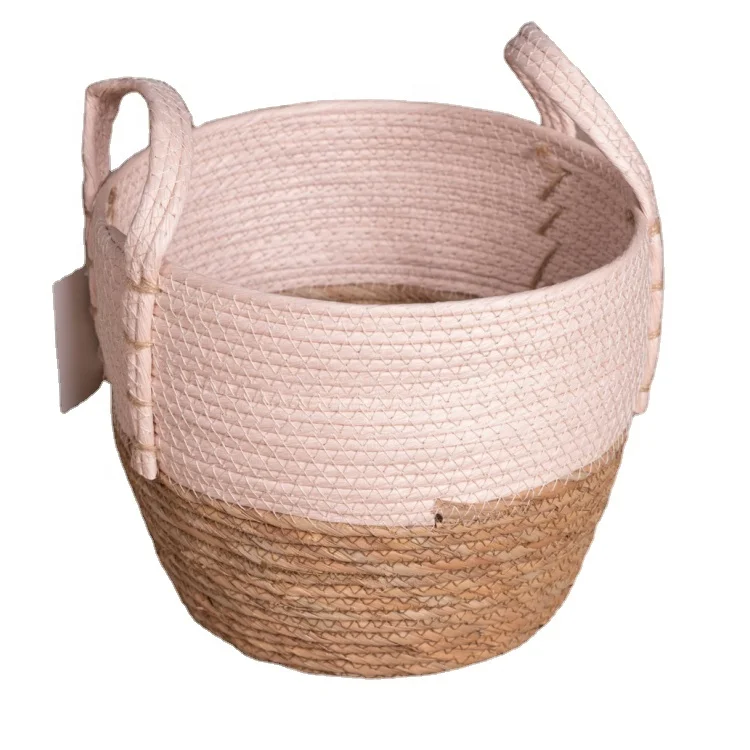 Large Woven Storage Basket Tall Cotton Rope Baskets for Blankets with Leather Handles  Decorative Clothes Hamper Basket for Liv