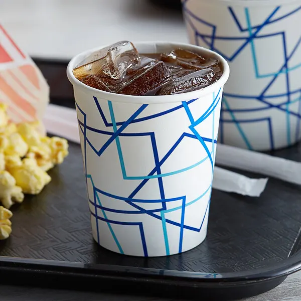 Disposable Double PE Coated Cold Soft Drink Paper Cup with Lid For Cola Coke