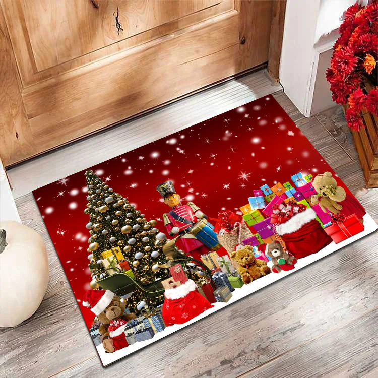 Wholesales Home Decor PVC Halloween Nonslip Floor Rugs Custom Snowman Christmas Printing Door Mat