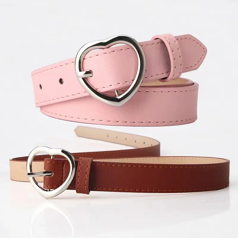 Ladies Belt Simple Versatile Jeans Decorative Belt Heart Shaped Alloy Buckle Girls Clothing Matching Belt