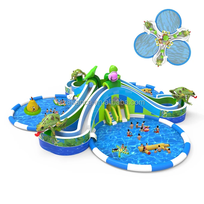 Factory supply lotus with frog inflatable water slide with inflatable pool commercial water park equipment pool slide for sale