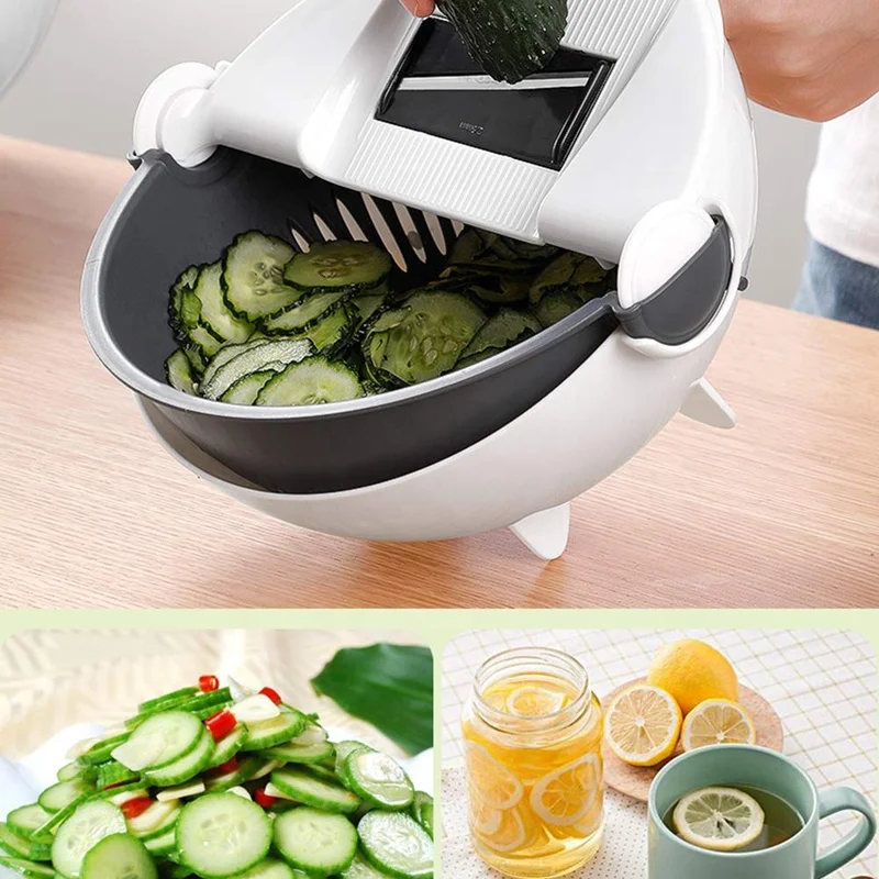 Best New 9 in 1 Multifunction Magic Rotate Vegetable Cutter with Drain Basket