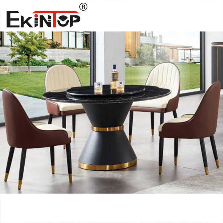 Ekintop popular modern stainless steel dining table glass round live edge dining table