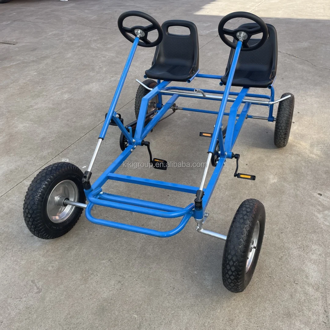 Wholesale customized steel four wheel heavy duty adults double seat pedal racing go kart track