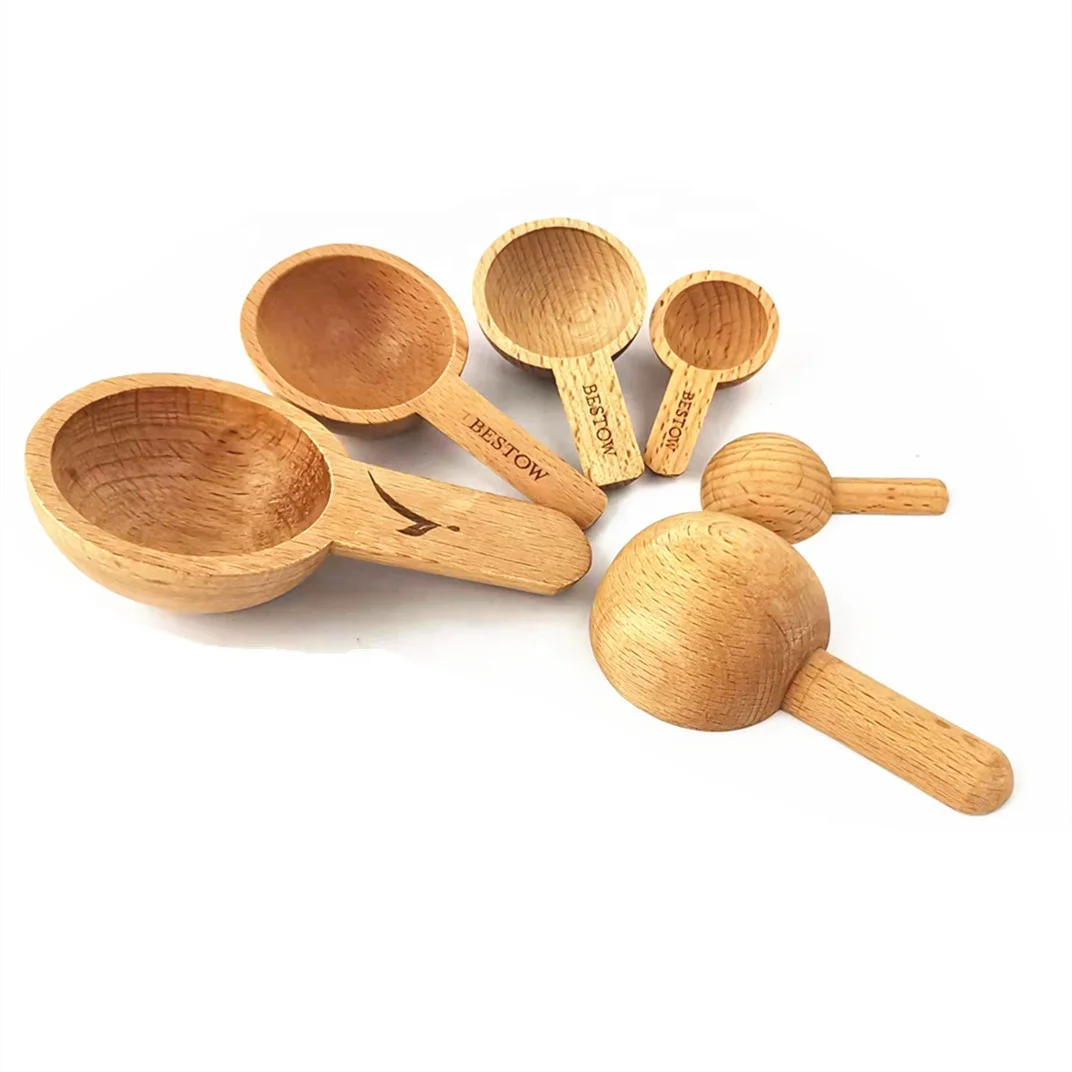Small wood bamboo tea spoon clamp wooden coffee bean measuring scoop with bag clip