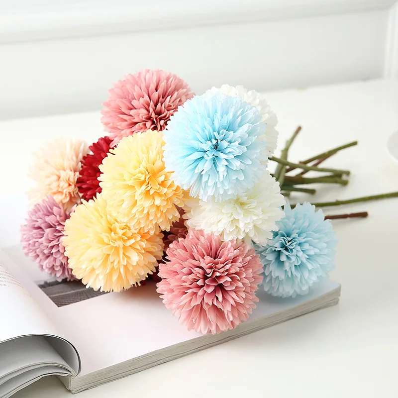 
Artificial Small Ball Chrysanthemum Dandelion Table Tennis Chrysanthemum Potted Flower Wedding Decoration Wholesale 