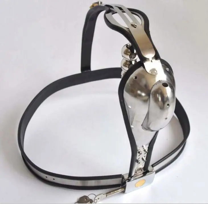 Hot Men T-shape Stainless Steel Cock Cage SM Bondage Chastity Belt Male With Anal Plug Sexy Understand Pant