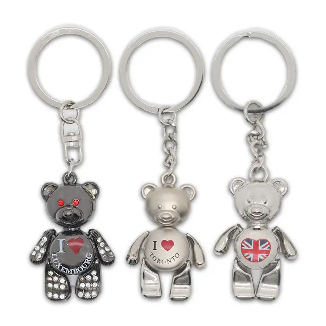 Wholesale Custom Rhinestone Mini London Teddy Bears Keychain Sublimation Metal Keychain (1600696727619)